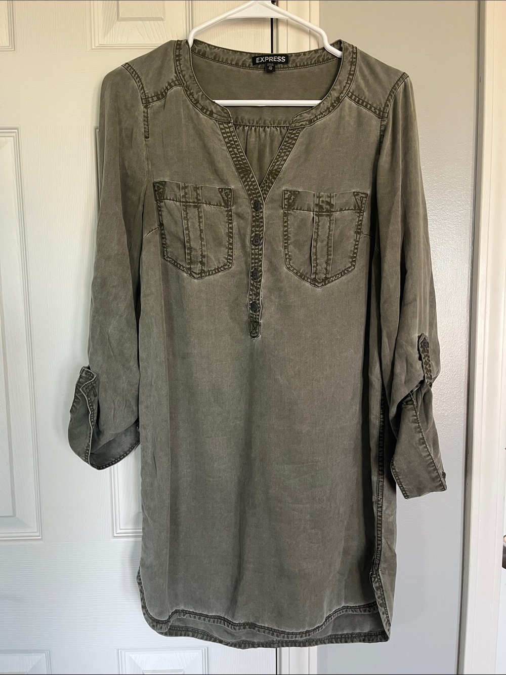 Express Olive Green Tunic Dress with Patch Pockets size XS